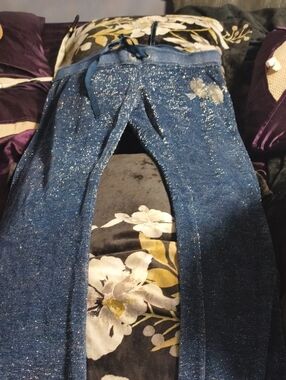Blue Glitter Stretch Jeggings with Drawstring Waist